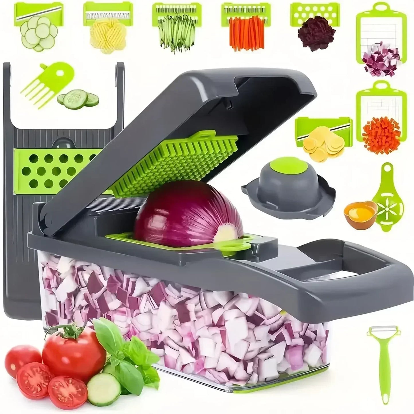 14/16-in-1 Multifunctional Vegetable Chopper – Slicer, Dicer & Grater for Effortless Food Prep