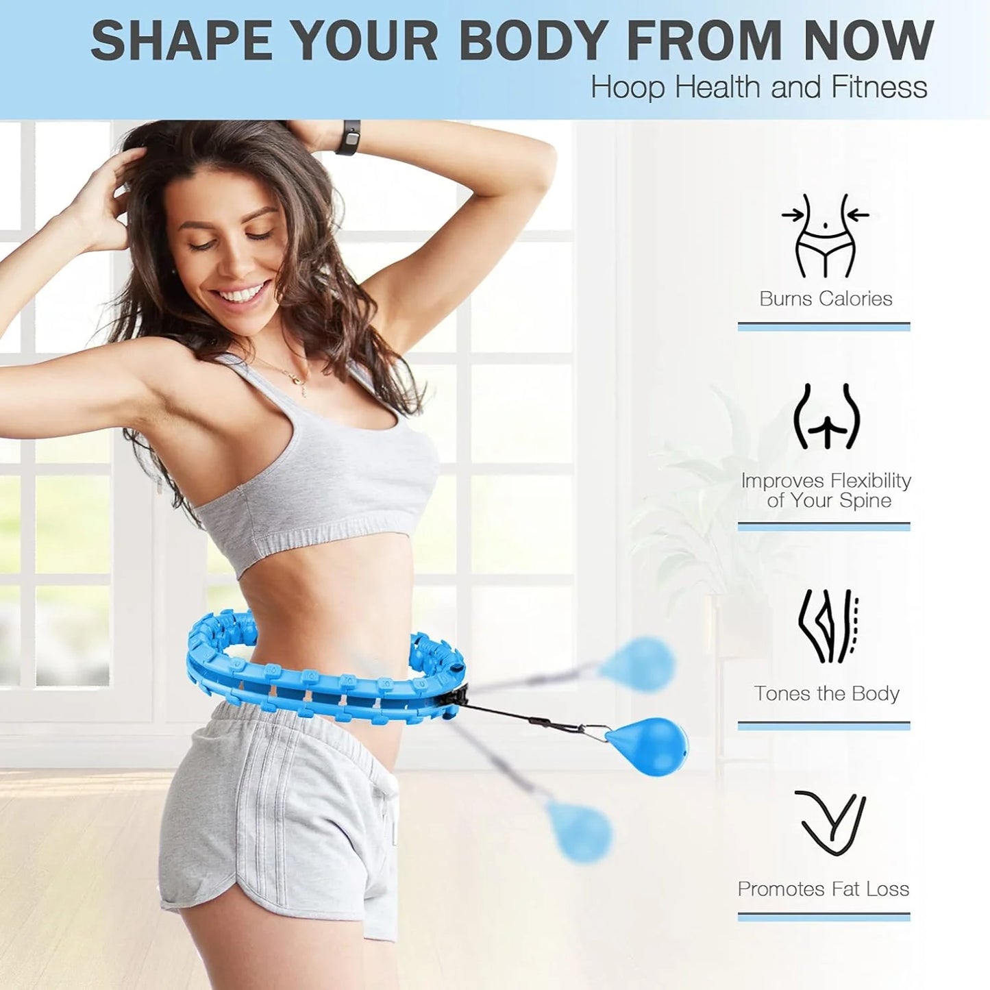 AZ Smart Weighted Fitness Hoop – 2-in-1 Abdomen Massage & Spinning Exercise Hoop | Adjustable, Non-Fall Design (24 Detachable Sections)