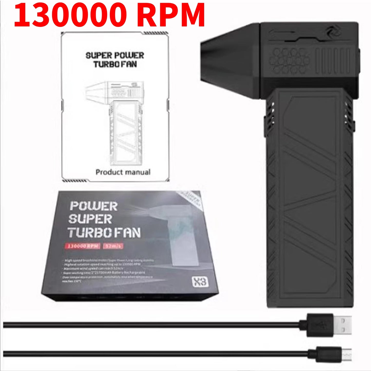 3rd Generation X3 Turbo Jet Fan – Handheld Brushless Motor, 110,000 RPM, 52m/s Wind Speed