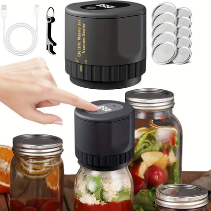 Cordless Electric Mason Jar Vacuum Sealer – Preserves Food Freshness for Wide & Regular Mouth Jars