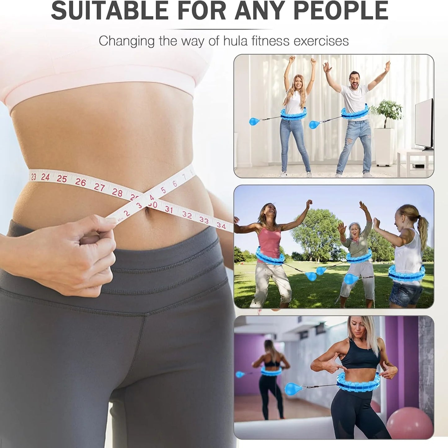AZ Smart Weighted Fitness Hoop – 2-in-1 Abdomen Massage & Spinning Exercise Hoop | Adjustable, Non-Fall Design (24 Detachable Sections)
